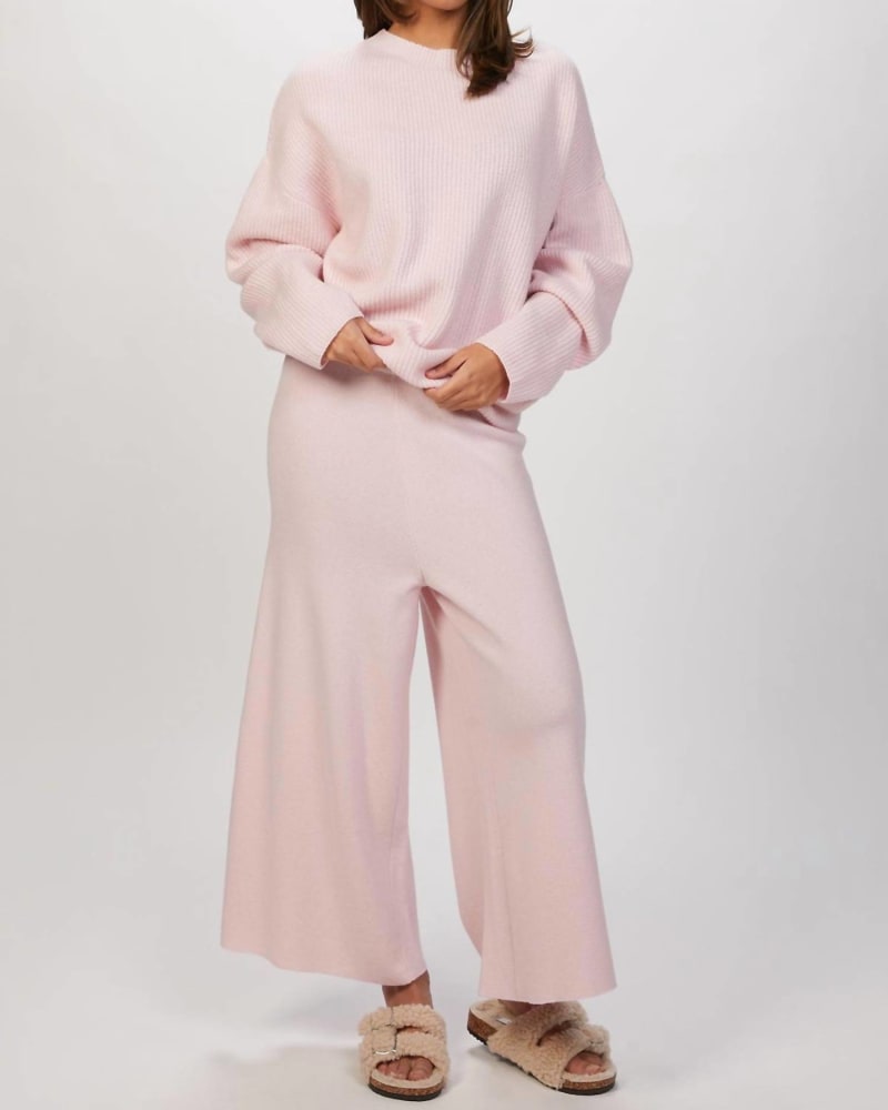 Front of a model wearing a size L Kora Tricot Pant in Powder in Powder by IN THE MOOD FOR LOVE. | dia_product_style_image_id:346140